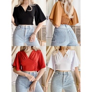 EMILY VCAY Flutter Sleeve Shirred Panel Crop Top