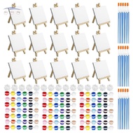 15 Set Mini Canvas and Easel Set, 4 X 4 Inch Mini Canvas and Stretched Easel + Acrylic Paints + Brus