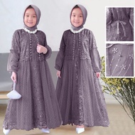 Laura Kid Gamis Lebaran Muslim Anak Perempuan 3-14Tahun Dress Satin Kombi Brokat Tulle Mutiara Anak