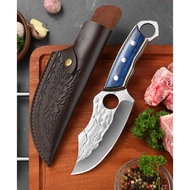 789allshop มีดแล่สันหนา4mm. พร้อมซองหนัง ด้ามจับงานไม้ย้อมสีขัดมันมีห่วงห้อย แล่เนื้อ หั่นซอย ด้ามน้