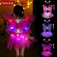 HOTWIND 3/4pcs Kids Glowing Butterfly Wings Set with 20LED Light Girls Halloween Party Costume Child