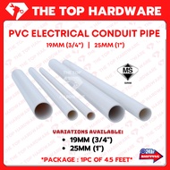 *THETOPHARDWARE* PVC ELECTRICAL CONDUIT PIPE 4.5 FEET 19MM 3/4" 25MM 1" PAIP ELECTRIK SIRIM