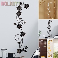 Acrylic Mirror Wall Sticker with Removable Flower Vine Design for DIY Home Decor