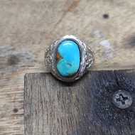 Firus Iran Batu Asli Cincin Perak Natural Turquoise Stone Silver Ring