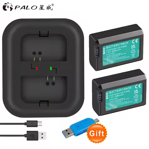 PALO NP FW50 NP-FW50 NPFW50 2250mAh Camera Battery and USB LED Charger For Sony Alpha a6500 a6300 a6