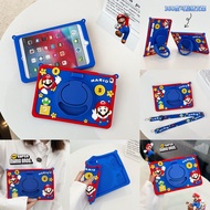 For Samsung Galaxy Tab A9 8.7 inch SM-X110 X115 X117 Tab A9+ 11.0 inch SM-X210 X216B X218U Kids Tablet Cute Cartoon Super Marie Silicon Shockproof Stand Shoulder Strap Case Cover