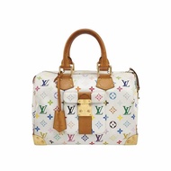 Louis Vuitton(LV) Speedy 30 植鞣革白三彩波士頓包手提包