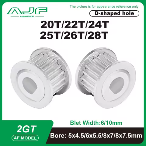 D Hole 2GT Timing Pulley 20T/22T/24T/25T/26T/28Teeth GT2 Synchronous Wheel Bore 5x4.5/6x5.5/8x7/8x7.