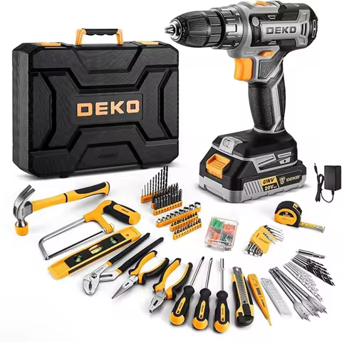 20V DEKO cordless drill kit with battery, manual repair, men's drill,basic toolbox, suitable for hou