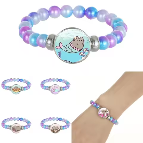 Pusheen Beaded Bracelet Cartoon Cat Donut Cookie Pusheen Cute Mermaid Cat Keychain Birthday Party Ch