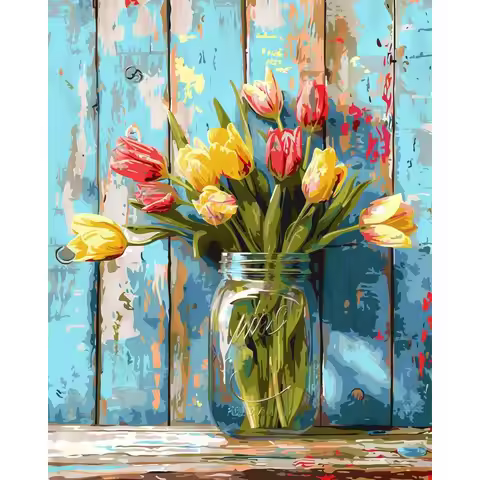 Painting By Numbers Flowers Acrylic Paint by numbers art work diy Numbers Painting on Canvas By Numb