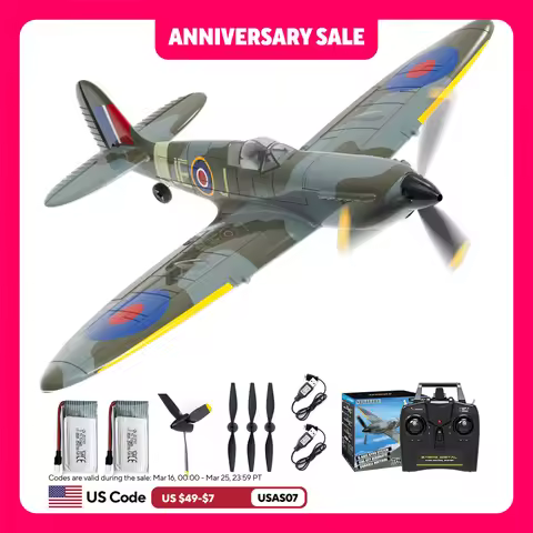 VOLANTEXRC Spitfire RC Plane - 4CH with Gyro, 3 Modes, 2 Batteries, 656ft Range, Ready to Fly for Be