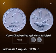 Koin 1 Rupiah 1970 Mahar Uang Logam Coin Rp 1 Cetakan Tahun 1970 Lama Kuno Jadul Antik Langka