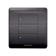 BLACK TRIPLE THREE SWITCH 3 GANG HORIZONTAL FLAT BLACK PLATINUM ARCHITECH