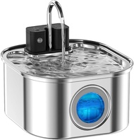 Wireless Cat Water Fountain，[Rechargeable & Faucet ] Stainless Steel Battery Operated Cat Water Foun