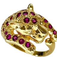 二手 12 號豹紋紅寶石鑽石戒指，18K 金，7.4 克。