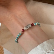 Bracelet Beaded Niche Turquoise Bracelet Long Tube Star Moon Bodhi Sterling Silver New Chinese Style