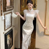 New Chinese Style Classy Celebrity Improved Cheongsam Banquet Dress Elegant High-Engagement White En