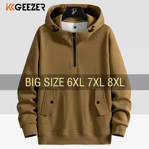 Men Sweatshirts Cotton Hooded Oversized 6XL 7XL 8XL Plus Size Zipper Full Length Hoodies Pullovers A