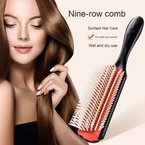 WANMEI, 1 Uds., cepillo de pelo de masaje para desenredar de 9 filas para pelo liso y rizado, peine 