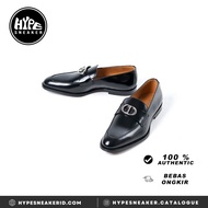Sepatu CHRISTIAN DIOR BUCKLE BLACK SHINY CALFSKIN LOAFER 100% ORIGINAL