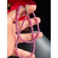 Natural ruby necklace with beads, 3.3 mm to 4.5 mm, 47 cm long, bright pink, few impurities, silver 