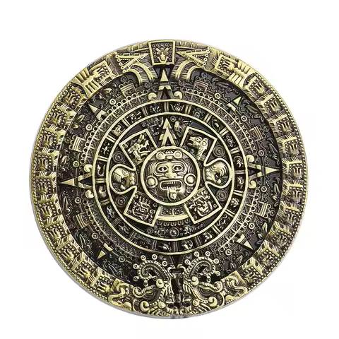 God Mayan Aztec Solar Calendar Sundial Zinc Alloy Belt Buckle Olmec Fifth Sun Civilization Retro Cla