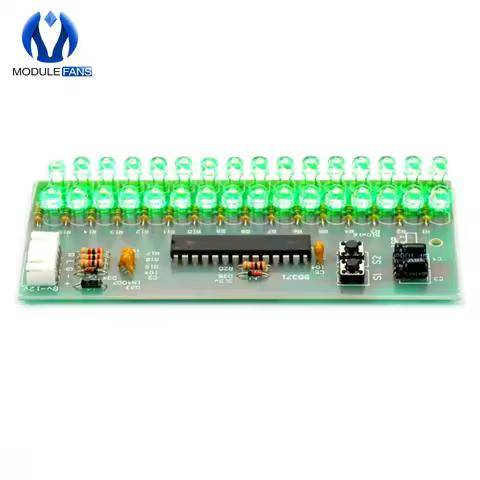 MCU Adjustable Display Pattern LED VU Meter Level Indicator Amplifier Audio 16 LED Dual Channel Gree