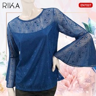 **SUPER SALE ลดล้างสต๊อค**     RIKA เสื้อคอกลม ผ้าลูกไม้ยืด ซีทรู มีซับในทั้งตัว ไม่โป๊ แขนยาวระบายป