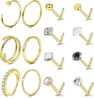 LOLIAS Hypoallergenic 14K Gold Filled Nose Rings Studs 20G 316L Surgical Steel Nose Ring Gold L Shap