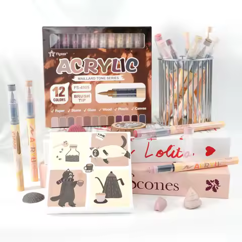 12 Color Acrylic Paint Marker Skin Tone Series Set with Soft Brush Tip Water Based Marker Diy Crafts