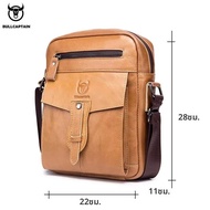 BULLCAPTAIN กระเป๋าสะพายหนังแท้ผู้ชายกระเป๋า Messenger ความจุขนาดใหญ่สําหรับเดินทางกีฬากลางแจ้ง