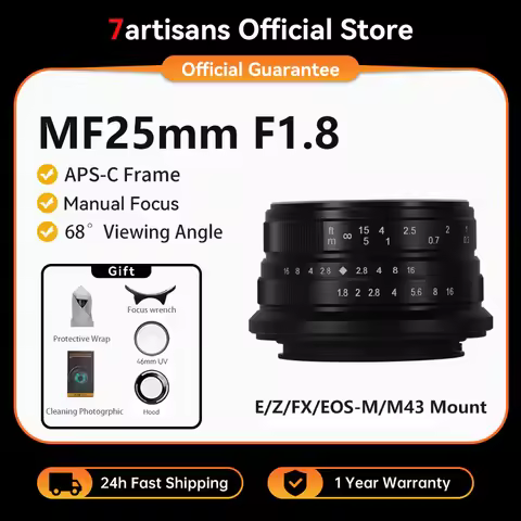 7artisans 25mm F1.8 APS-C Large Aperture Manual Prime Lens For Nikon Z Z50/ZFC Sony E ZEV10 A6400 Fu