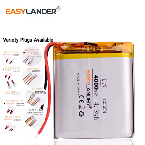 JST2.0 2P /JST1.25 2P 3.7V 4000mah 125054 Lithium Polymer LiPo Rechargeable Battery 125055