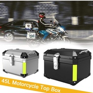 45L Motorcycle Top Box Aluminium Universal Motorcycle Storage Top Box Waterproof Helmet Box with Safety Lock for Bicycle Kotak Motosikal Peti ABS Box Motorcycle Reflective