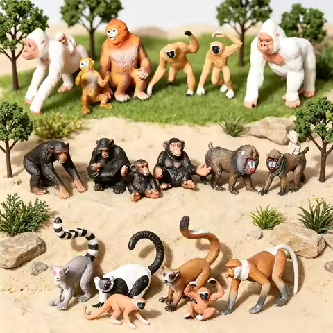 Simulation Wild Animals Model Mandrill Chimpanzee Gorilla Gibbon Monkey Action Figures Educational C