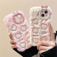 CrashStar INS Plush Hairy Embroidered Love Heart Phone Case For iPhone 15 14 Pro Max Plus 13 Pro Max 12 Pro Max 11 Pro Max Shockproof Phone Cover Winter Warm Phone Casing With Cute Monster Lens Protection Shell Top Seller