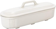 Creative Co-Op 15.5 Inches Oval 2-Quart Debossed Stoneware Baking Dish with Lid, Matte White Baker