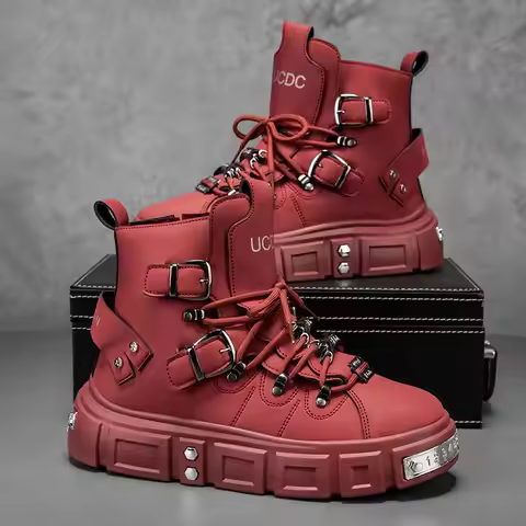 Original Brand Boots for Man Punk Platform Red Trend Luxury Man Shoes Fashion Riveted Luxury Motorcy