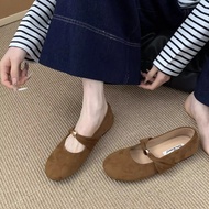TT Suede Mary Jane Shoes Women's Shoes 2025 Metal Buckle Ballet Shoes