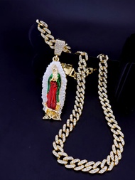 1 Piece Hip Hop Rock Punk Style 14K Gold Plated Virgin Mary Mother Pendant Necklace for Men and Wome