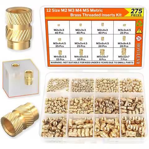 275pcs Heat Set Threaded Inserts Kit - M2 M3 M4 M5 Brass Knurled Nuts for 3D Printing, Plastic, PLA 