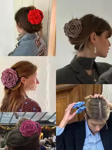 Peri'sBox French Vintage Rose Hairpin Women Advanced Temperament Backward Shark Hairpin Headwear Swe
