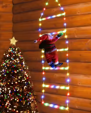 Christmas Decorations LED Ladder Lights with Climbing Santa Claus, 2.5ft Indoor Christmas Decorative