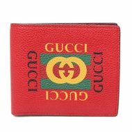 Gucci 標誌 Gucci 印花 496309 女裝、男士皮革鈔票皮夾（雙折）黑色、綠色、紅色