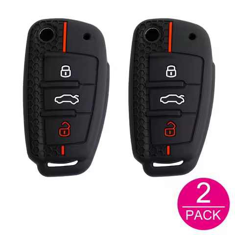 2x Silicone Car Flip Key Fob Cover Case Holder Keychain For Audi A1 A3 A4 B7 A6 C6 Q3 Q7 TT S3