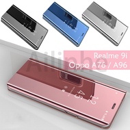 For Oppo Realme 9i A76 A96 Case Luxury Mirror Surface Smart Slim Clear View Mirror Flip Leather Stand Protective Phone Case