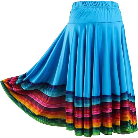 55-87CM Womens Folklorico Dance Skirt Spanish Flamenco Colorful Big Swing Long Skirts Mexican Folk D