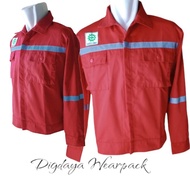 Baju Kerja Atasan Seragam Wearpack Safety K3 Pria Lengan Panjang Bahan American Drill Grade A Merah