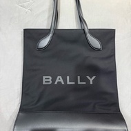 BALLY 經典黑字LOGO設計帆布拼接牛皮手提托特包(黑)